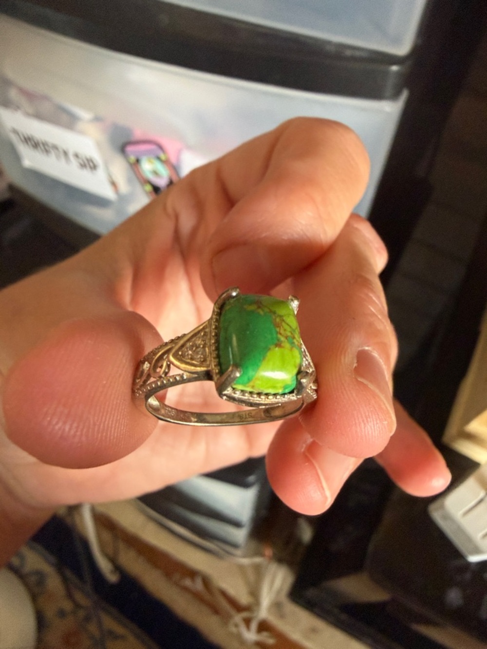 Green Stone Silver-Tone Women's Ring - Unbranded - Picture 2 of 4